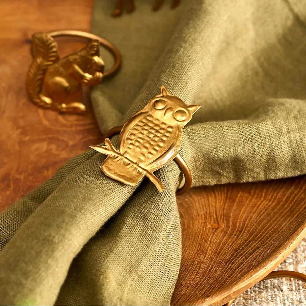 New Anthropologie Terrain Golden Animals Napkin Rings, Set of 4 Harvest Fall